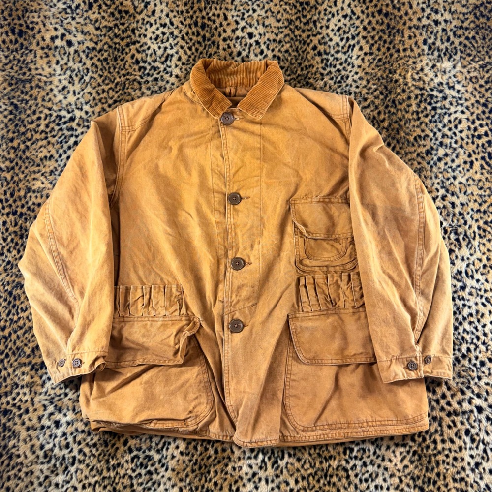 Vintage 1950s Field Master Sears Roebuck Canvas Hunting Jacket Brown Corduroy L